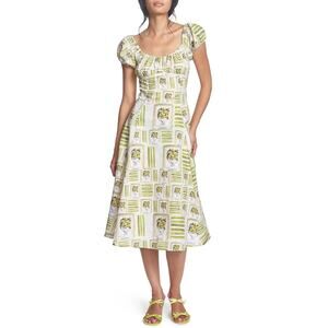 Corey Lynn Calter Dress Womens XS White Linen Lemon Print Puff Sleeve Sundress